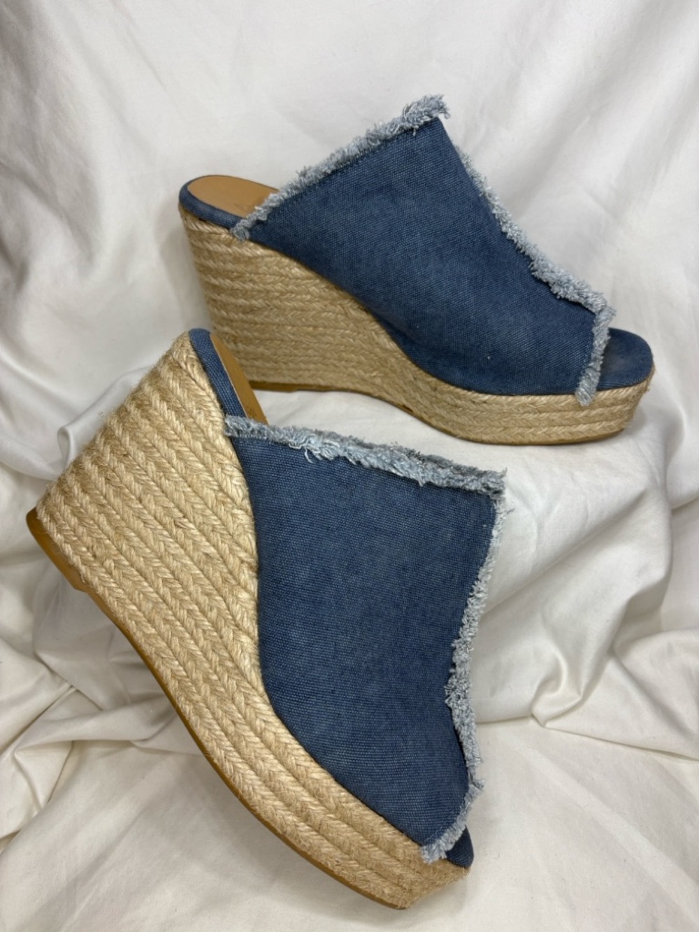 Castaner Fatima Blue Frayed Espadrille Wedge Mules